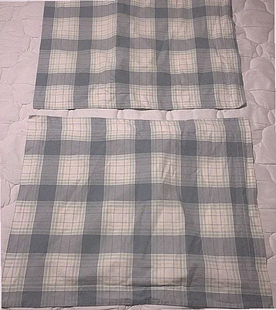 2 Eddie Bauer Pillow Shams Standard Plaid Stripe Blue Green Yellow Cotton