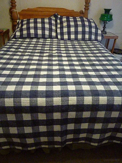 Bed Spread/Blanket/with Shams-Eddie Bower-King-Cotton-Blue Checked-Reversible