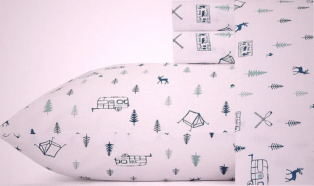 Eddie Bauer Campout Dark Blue Queen Cotton Percale Sheet Set - Crisp & Cool