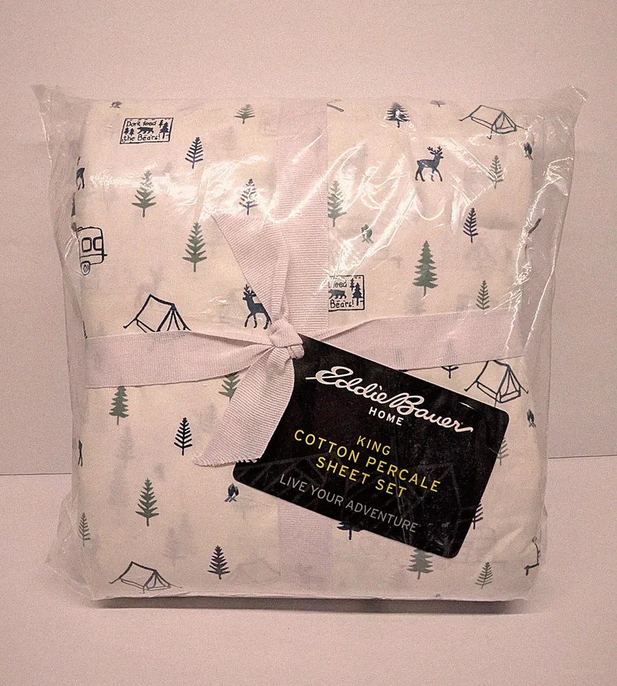 Eddie Bauer Campout King Cotton Percale Sheet Set Crisp & Cool New Sealed