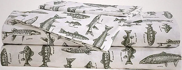 Eddie Bauer Cotton Percale Sheet Set with Pillowcases, Wes Fish Green, Queen