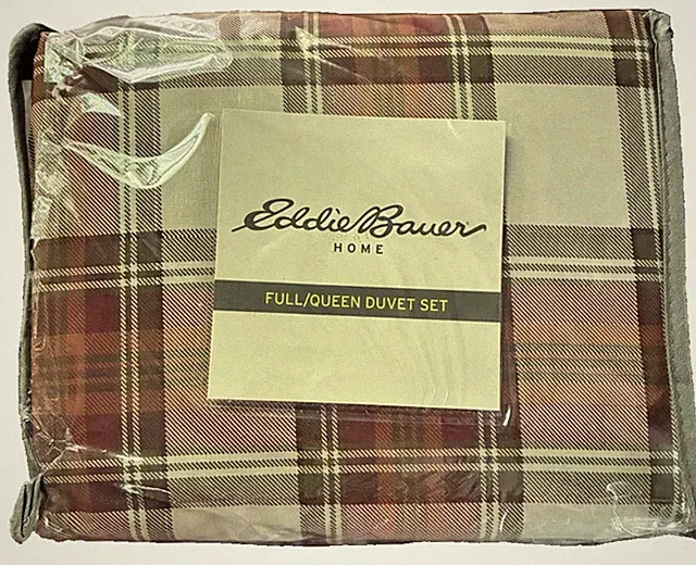 Eddie Bauer Full/Queen Duvet Set, 1 Duvet/2 Std Shams, Torn Package, New (Other)