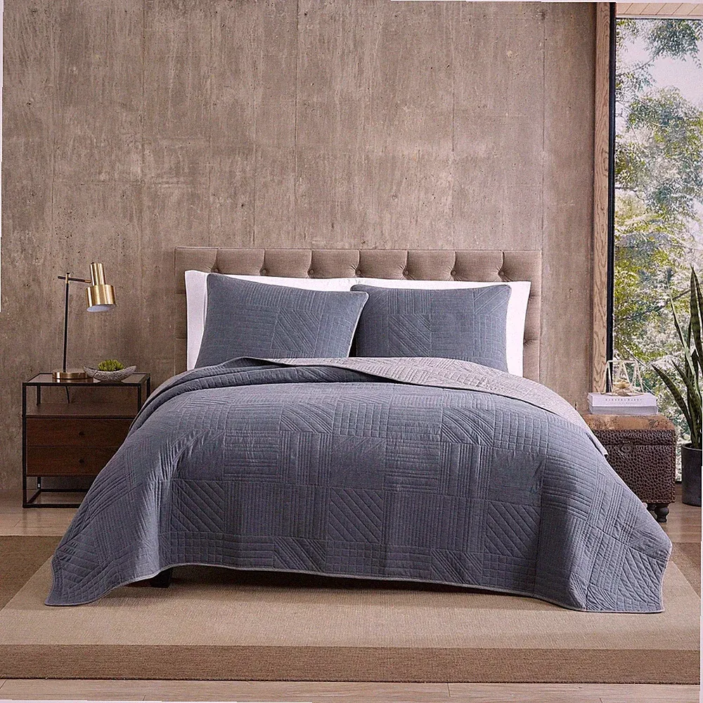Eddie Bauer Hidden Lake Blue King Quilt Set Reversible Bedding + Matching Shams