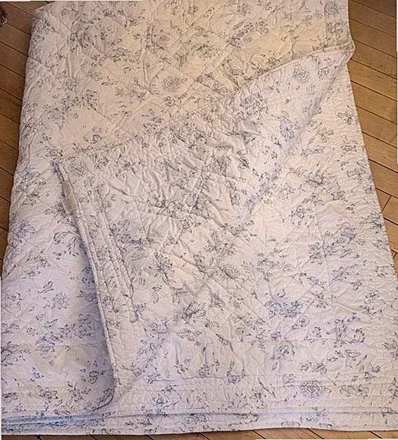 Eddie Bauer Home 100% Cotton Twin White Blue Toile Quilt Bedspread Blanket