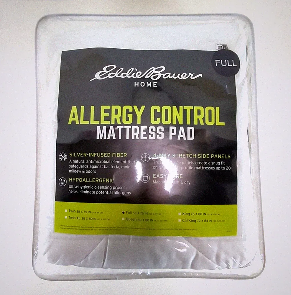 Eddie Bauer Home Allergy Control Mattress Pad Full 53 X 75 Inch Bedding New NOB