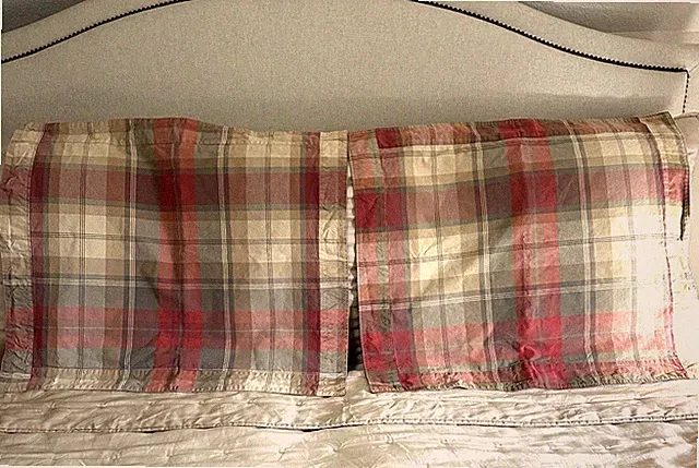 Eddie Bauer Home Navigation Plaid Standard Pillow Shams Cotton Set /2 EXCELLENT
