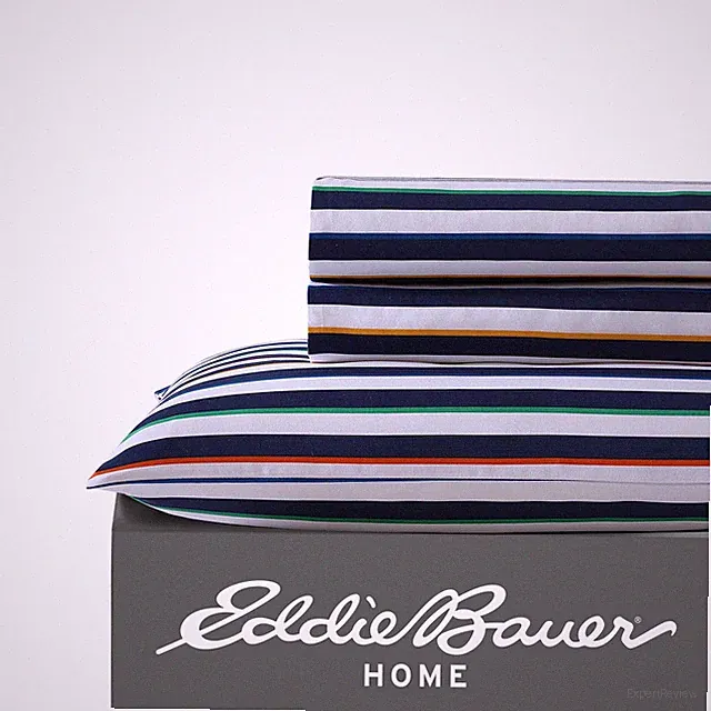 Eddie Bauer Microfiber Sheet Sets (Stripes Game-Navy White Blue)