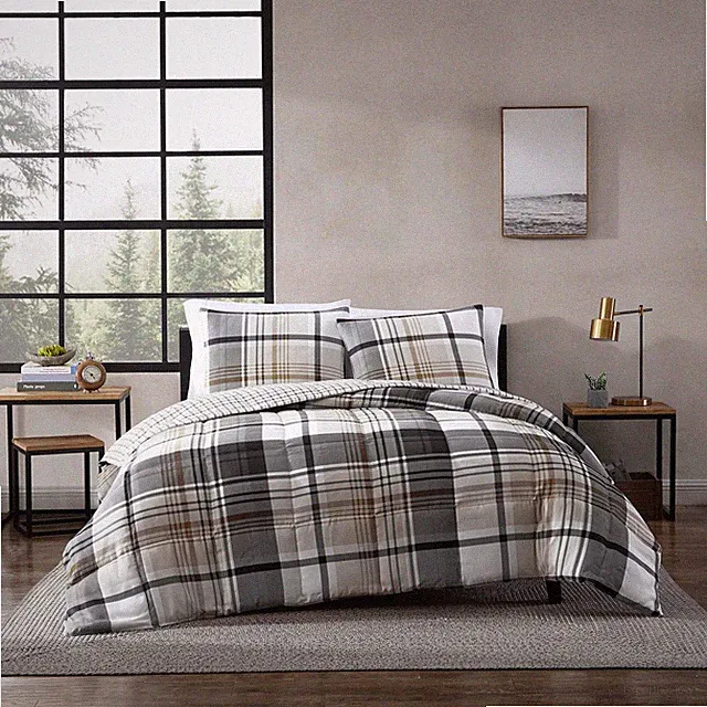 Eddie Bauer - Queen Comforter Set, Plaid Queen, Normandy Grey