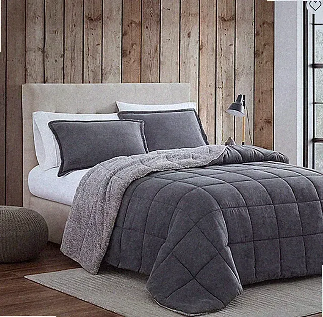 Eddie Bauer Sherwood Reversible Micro-suede Sherpa Comforter Set, King - Grey