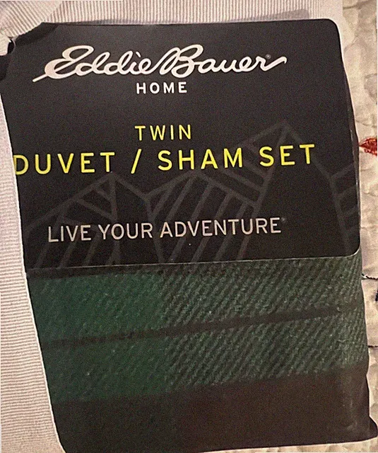 Eddie Bauer Twin Duvet Cover/Sham Set Tartan Green Blue Plaid
