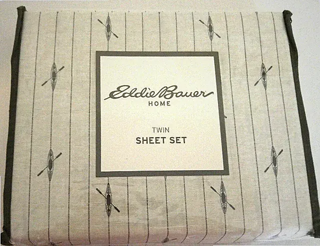 Eddie Bauer Twin Sheet Set 3 Pieces Kayak Cabin Camp Theme 100% Cotton New