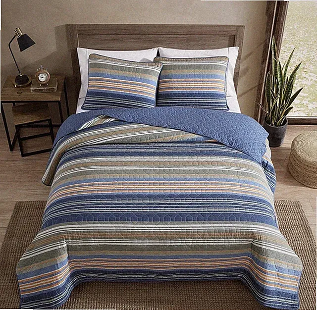 Eddie Bauer Yakima Valley Stripe King Quilt Set 3 Piece 100% Cotton Reversible
