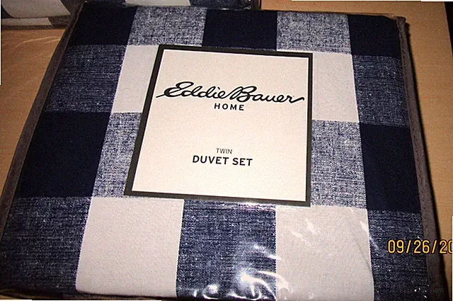 NEW Eddie Bauer Home TWIN Duvet Set Lakehouse Plaid Blue 2pc 100% COTTON
