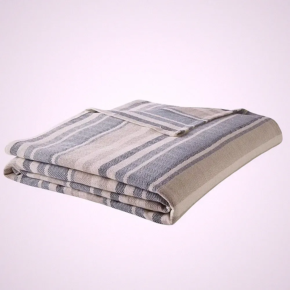 Twin Herringbone Stripe Bed Blanket Blue - Eddie Bauer