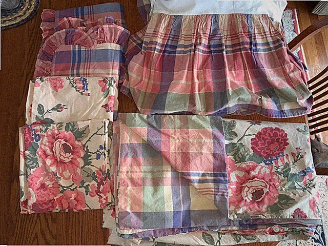 Vtg 90s Eddie Bauer Home ANTIQUE FLORAL MADRAS PLAID Duvet Bedskirt Cases Shams